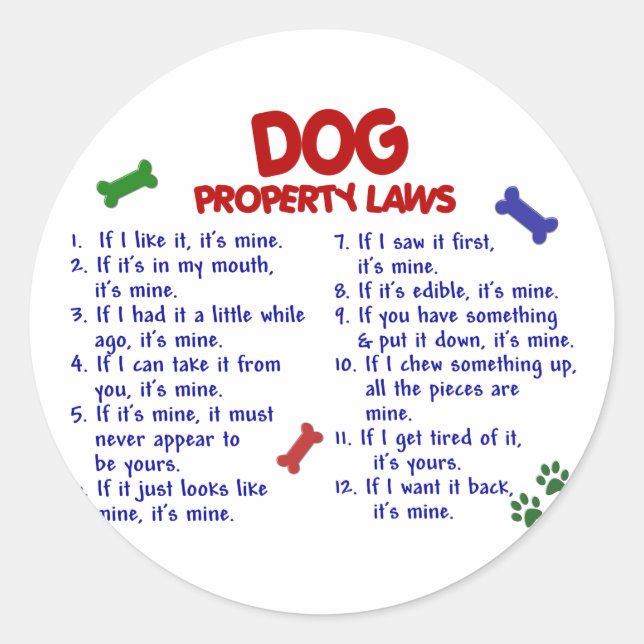 Pegatina Redonda Leyes de propiedad DOG 2 (Anverso)