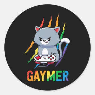 Pegatina Redonda Lgbt Cat Pride Shirt Rainbow Video Game Aovers Gif