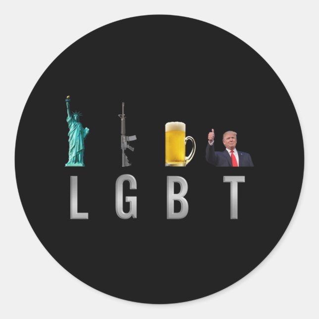 Pegatina Redonda LGBT - Cerveza de armas de libertad Trump 6 (Anverso)