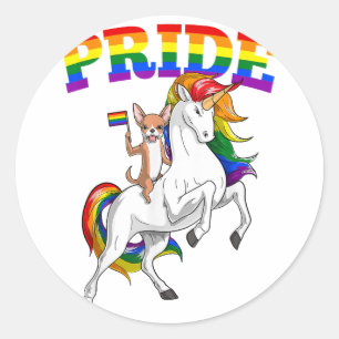Pegatina Redonda LGBT Chihuahua Perro Unicornio Orgullo Gay Rainbow
