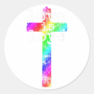 Pegatina Redonda LGBT cristiana gay - Cruce del orgullo el amor de 