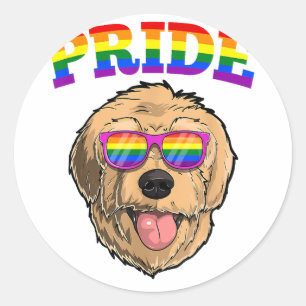 Pegatina Redonda LGBT Goldendoodle Perro Gay Orgullo arcoiris LGBTQ