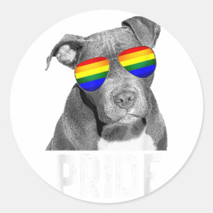 Pegatina Redonda LGBT Pitbull Gay Pride Dog Shades Sungafas LGBTQ