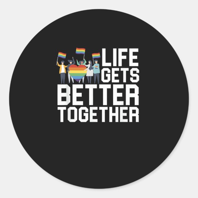 Pegatina Redonda LGBT Pride Support Life Gets Better Together Inclu (Anverso)