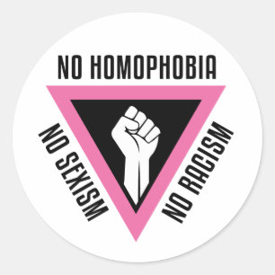 Pegatina Redonda LGBT - Puño levantado en triángulo rosa