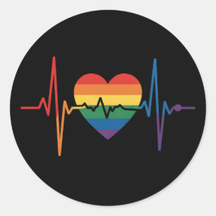 Pegatina Redonda LGBTQ latidos de corazón orgullo gay lesbiana tran