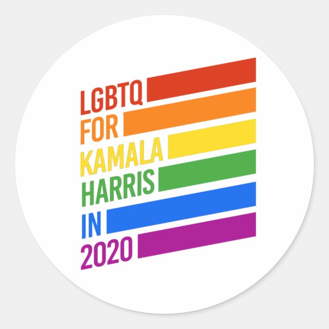 Pegatina Redonda LGBTQ para KAMALA HARRIS rayas arcoiris (Anverso)