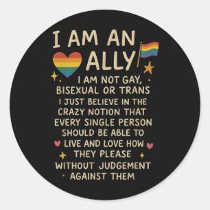 Pegatina Redonda Lgbtq Retro Soy un Aliado No soy Gay Bisexual o Tr