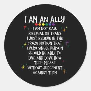 Pegatina Redonda Lgbtq Retro Soy un Aliado No soy Gay Bisexual o Tr
