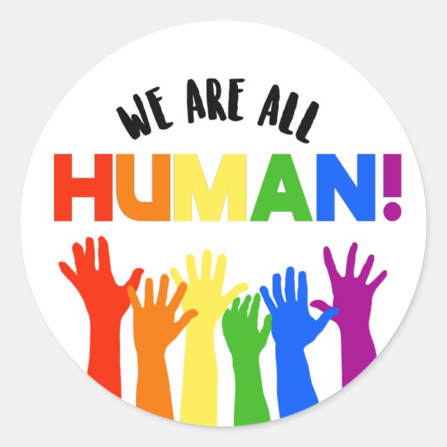 Pegatina Redonda LGBTQ+ RIs Todos somos humanos (Anverso)