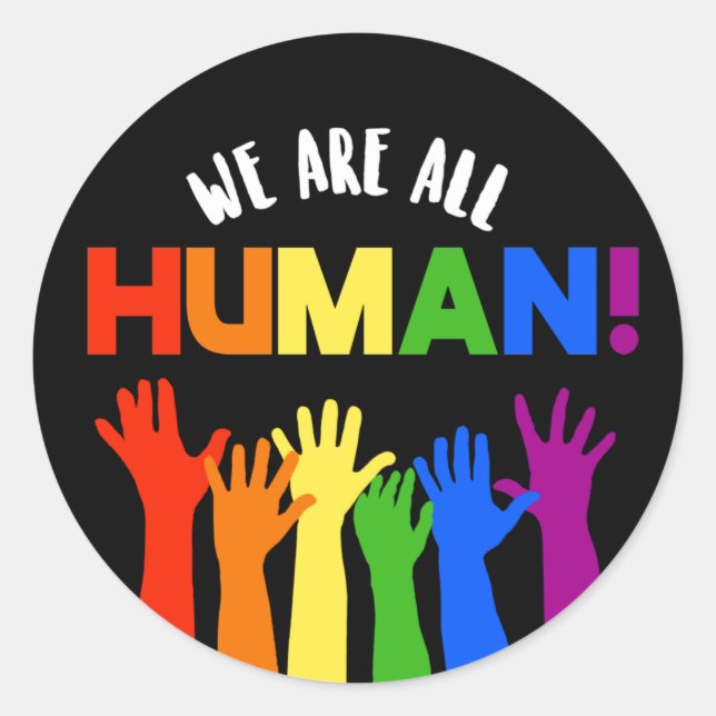 Pegatina Redonda LGBTQ+ RIs Todos somos humanos (Anverso)