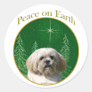 Pegatina Redonda Lhasa Apso Peace