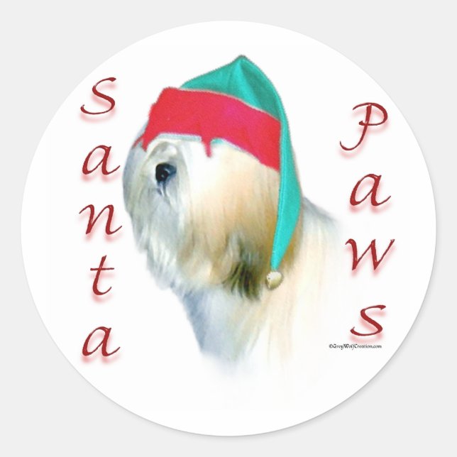 Pegatina Redonda Lhasa Apso Santa Paws (Anverso)
