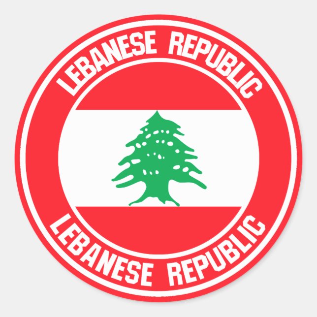 Pegatina Redonda Líbano rodea al Emblema (Anverso)