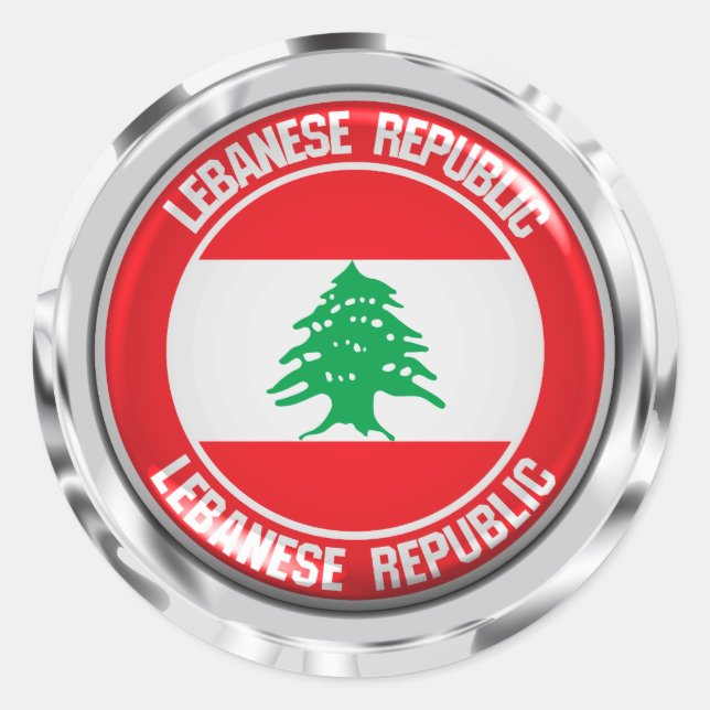 Pegatina Redonda Líbano rodea al Emblema (Anverso)