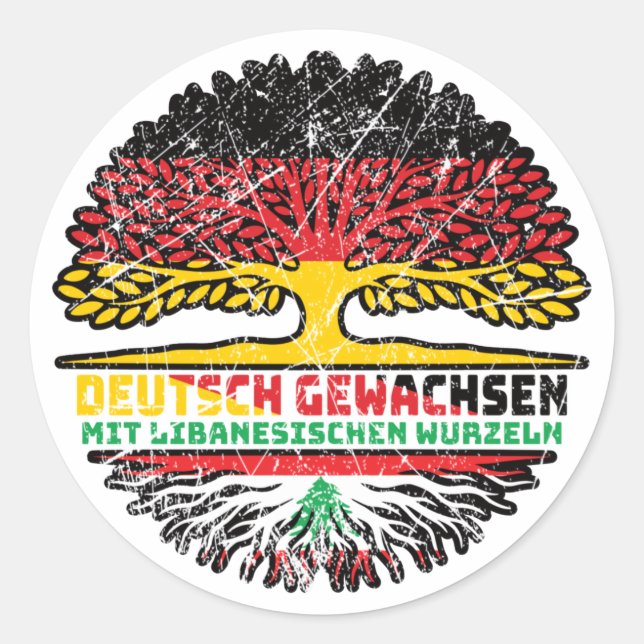 Pegatina Redonda Libanon Libanesisch Deutsch Deutschland Baum (Anverso)