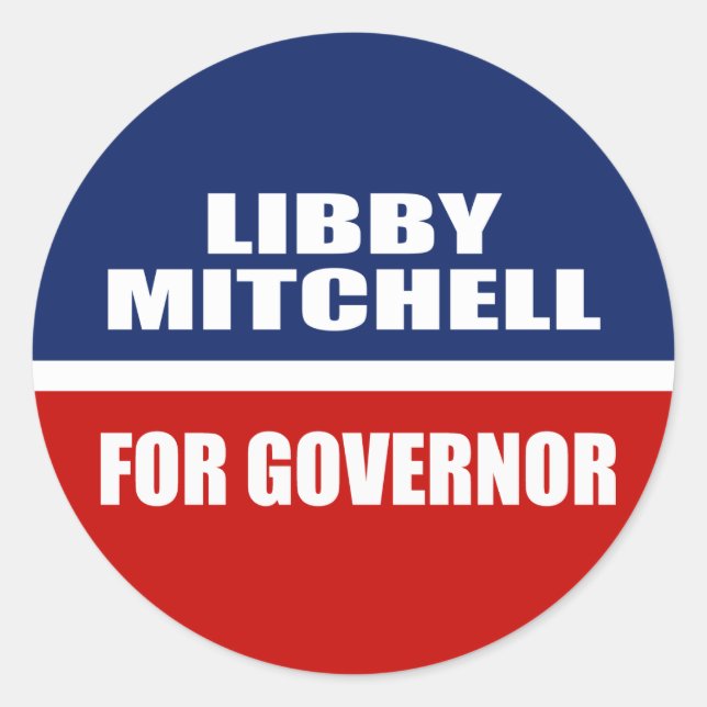 PEGATINA REDONDA LIBBY MITCHELL PARA GOBERNADOR (Anverso)
