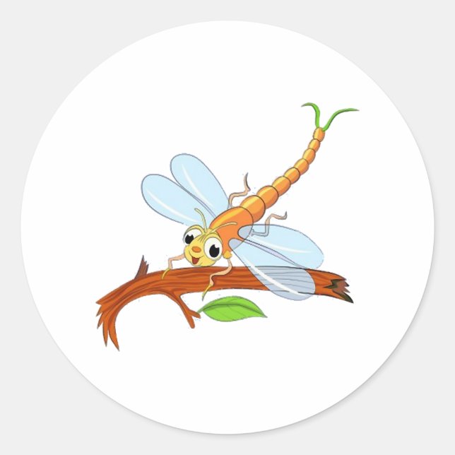 Pegatina Redonda libélula dorada (Anverso)