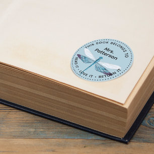 Pegatina Redonda Libélula Este Libro Pertenece Personalizado