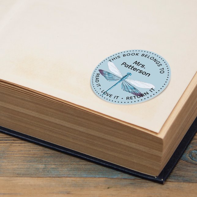 Pegatina Redonda Libélula Este Libro Pertenece Personalizado (Subido por el creador)