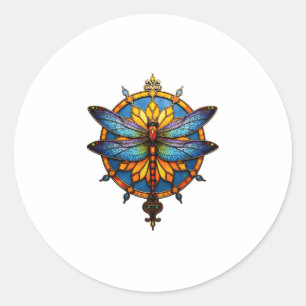 Pegatina Redonda Libélula Mandala Luminosa Geometría Sagrada Espiri
