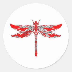Pegatina Redonda Libélula roja