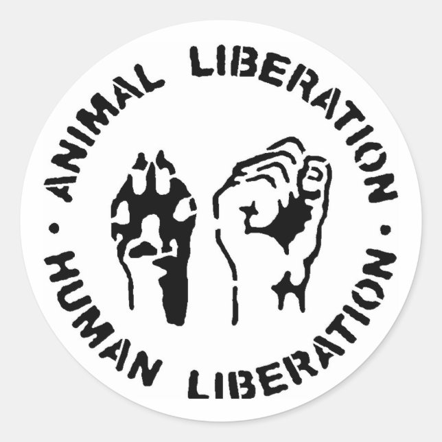 Pegatina Redonda Liberación animal - Liberación humana (Anverso)