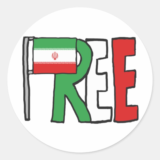 Pegatina Redonda Liberar a Irán (Anverso)