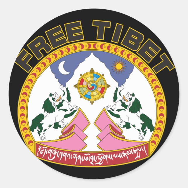 Pegatina Redonda Liberen al Emblema del Tíbet (Anverso)
