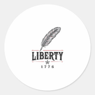 Pegatina Redonda Libertad 1776 Diseño Vectorial de Pluma Patriótica