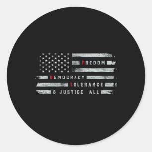 Pegatina Redonda Libertad Democracia Tolerancia Justicia Todos Los 