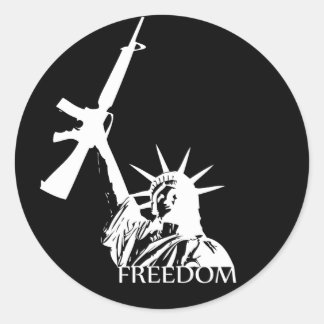 Pegatina Redonda Libertad - ¿Tienes armas? (Oscuro grande)