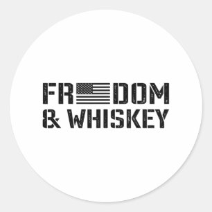 Pegatina Redonda Libertad Y Whisky - 4 De Julio Bandera De EE. UU. 