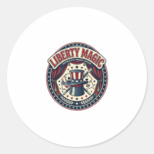 Pegatina Redonda Liberty Magic Patriótico Espectáculo de Magia Patr
