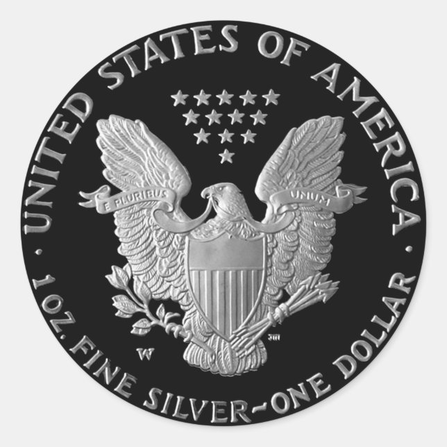 Pegatina Redonda Liberty Silver Dollar Eagle "Tails" (Anverso)