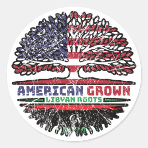 Pegatina Redonda Libia Libia Estados Unidos Estados Unidos Árbol de