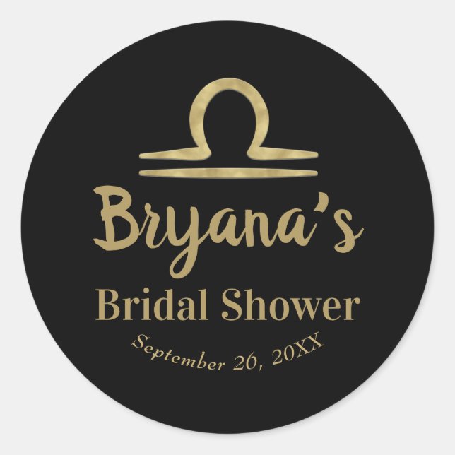 Pegatina Redonda LIBRA Oro Zodiaco Septiembre Octubre Despedida de  (Anverso)