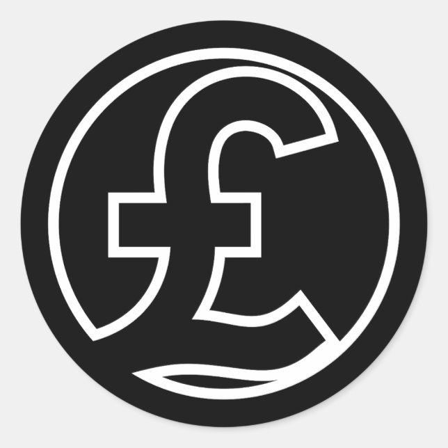 Pegatina Redonda Libra Sterling moneda de símbolo en círculo negro (Anverso)