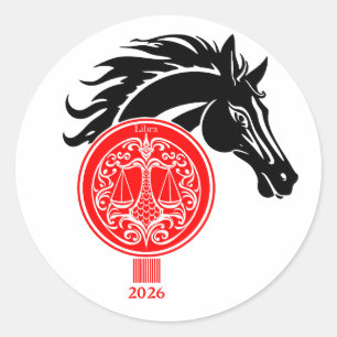 Pegatina Redonda Libra x año del caballo 2026