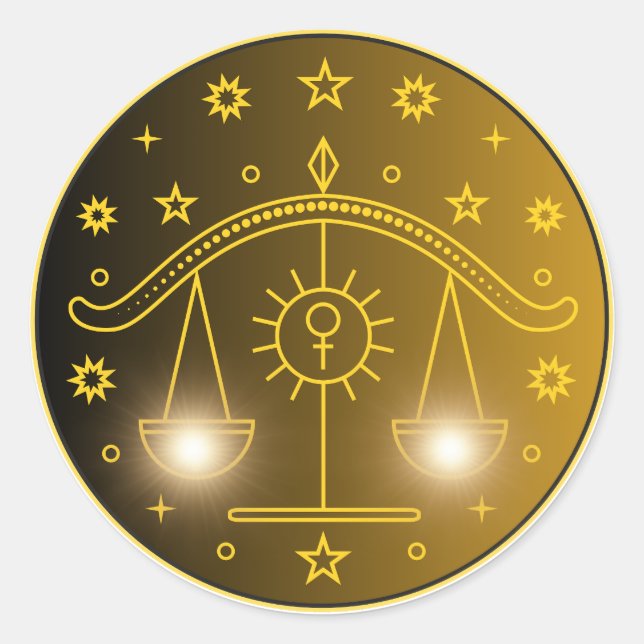 Pegatina Redonda Libra Zodiac Emblem | Minimal Celestial Symbol (Anverso)