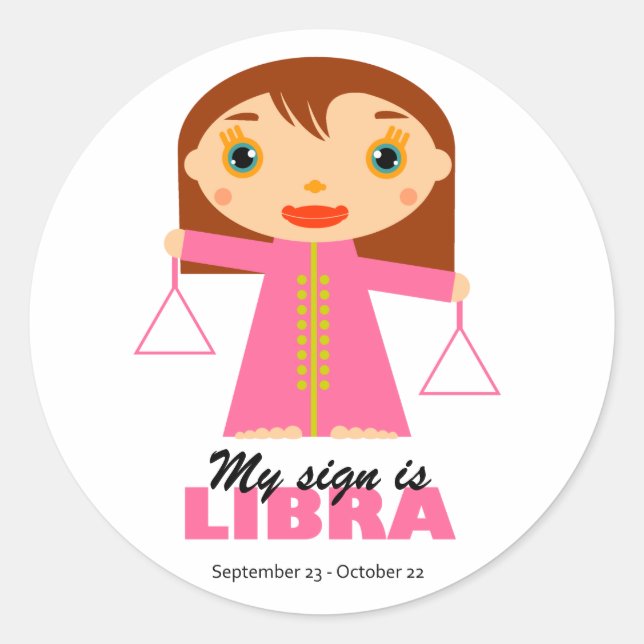 Pegatina Redonda Libra Zodiac para los niños (Anverso)