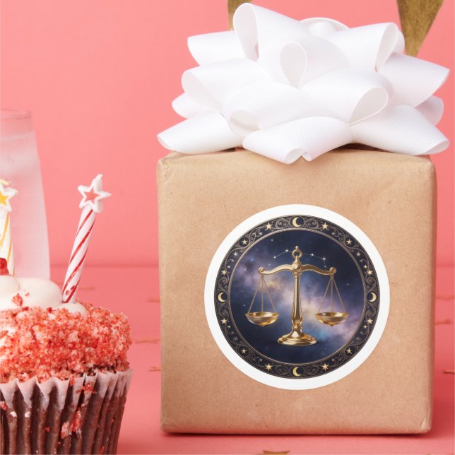 Pegatina Redonda Libra Zodiac Scales (Fiesta)