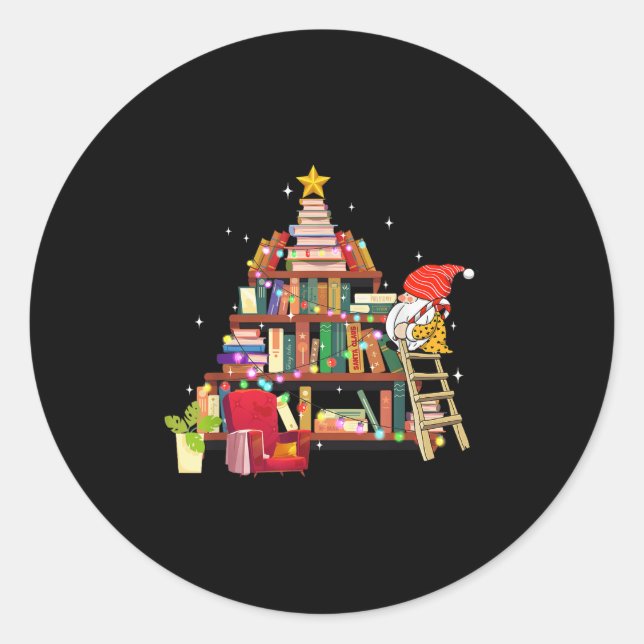 Pegatina Redonda Librarian And Book Lover Christmas Library Tree Li (Anverso)