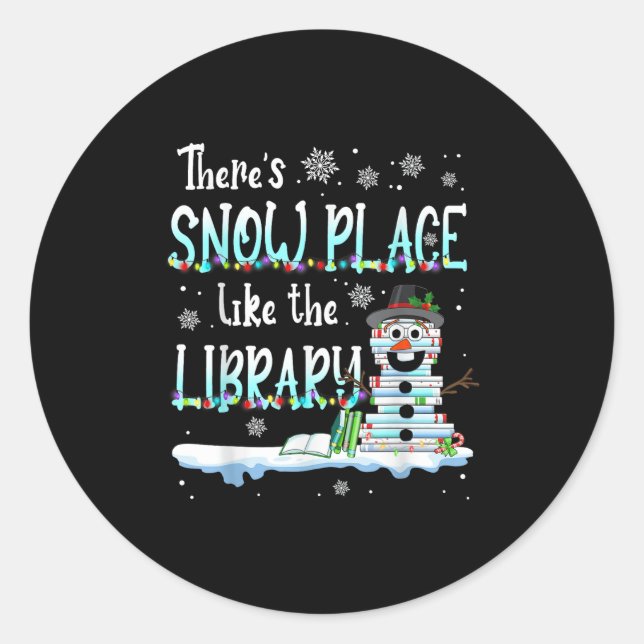 Pegatina Redonda Librarian There's Snow Place Like The Library Chri (Anverso)