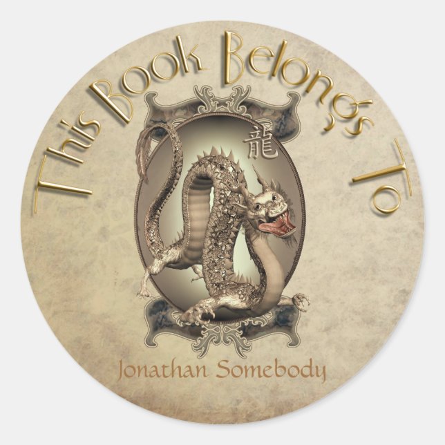 Pegatina Redonda Librería de dragones chinos (Anverso)