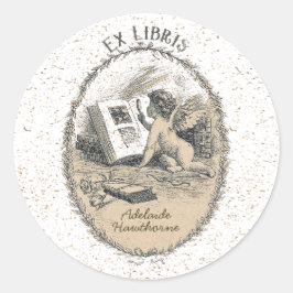 Pegatina Redonda Librería de propiedad Ex Libris Victorian Angel