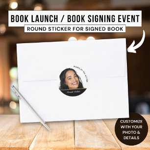 Pegatina Redonda Libro Autografiado por el Autor Escritor Lanzamien