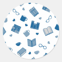 Pegatina Redonda Libro azul y patrón de lectura