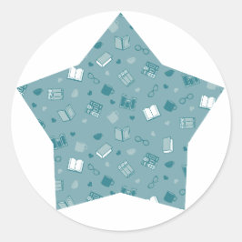 Pegatina Redonda Libro azul y patrón de lectura en estrella