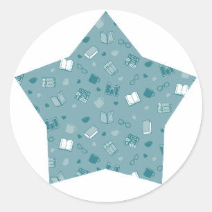 Pegatina Redonda Libro azul y patrón de lectura en estrella